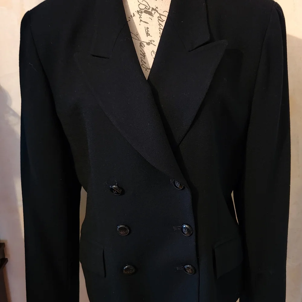 Vintage Authentic Christian Dior Women's Black Wool Blazer Size 14